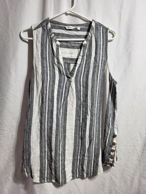 Reitmans Black & White Striped Sleeveless V-Neck Top, Size XL